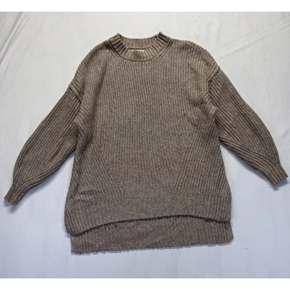 American Eagle Outfitters Sweater Womens XS Brown Tight Knit Ribbed High Low Hem